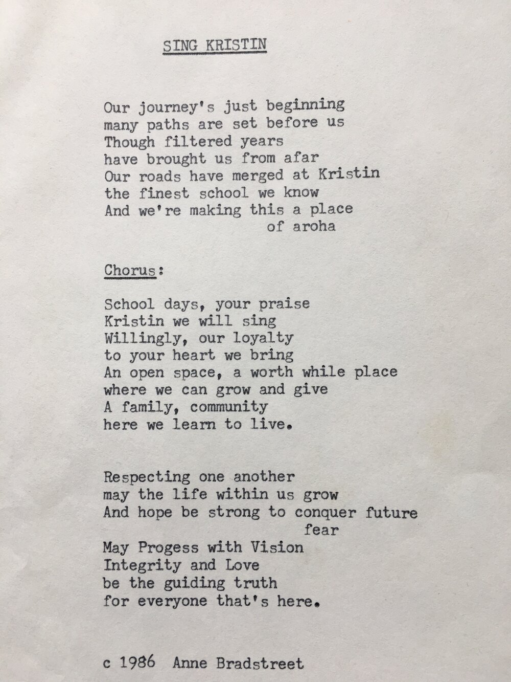 Sing Kristin Original Lyrics