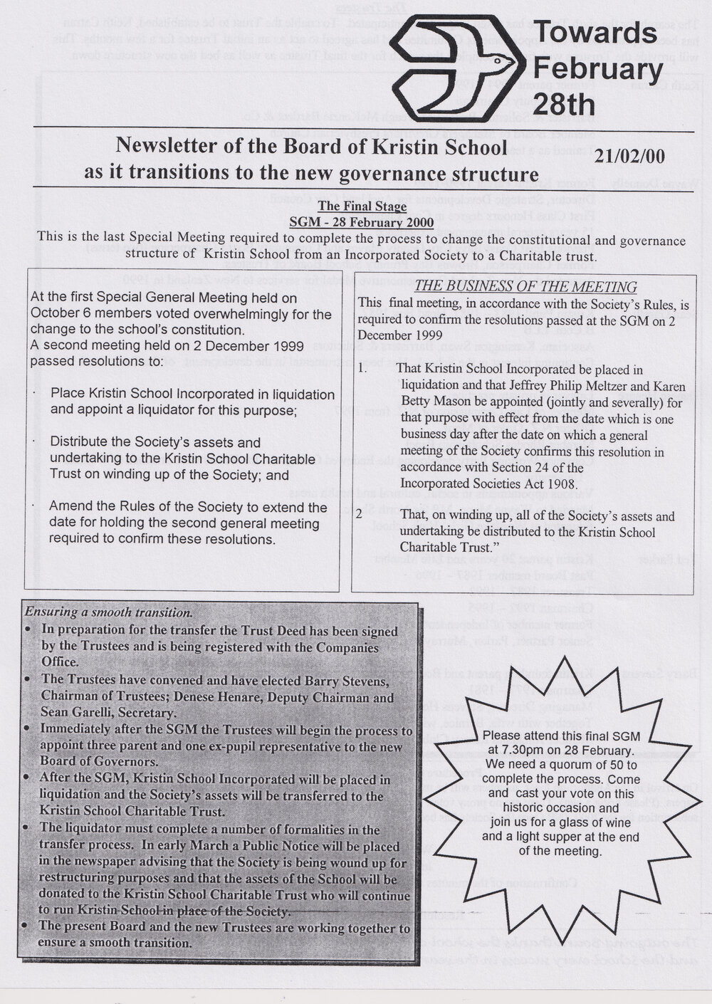 Introduction of Kristin's Charitable Trust, Newsletter (2000)