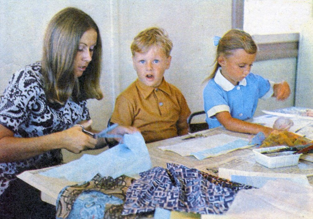 Kristin teacher with students (1973)