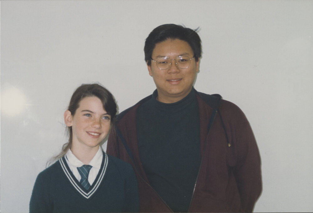 Student and visitor in classroom