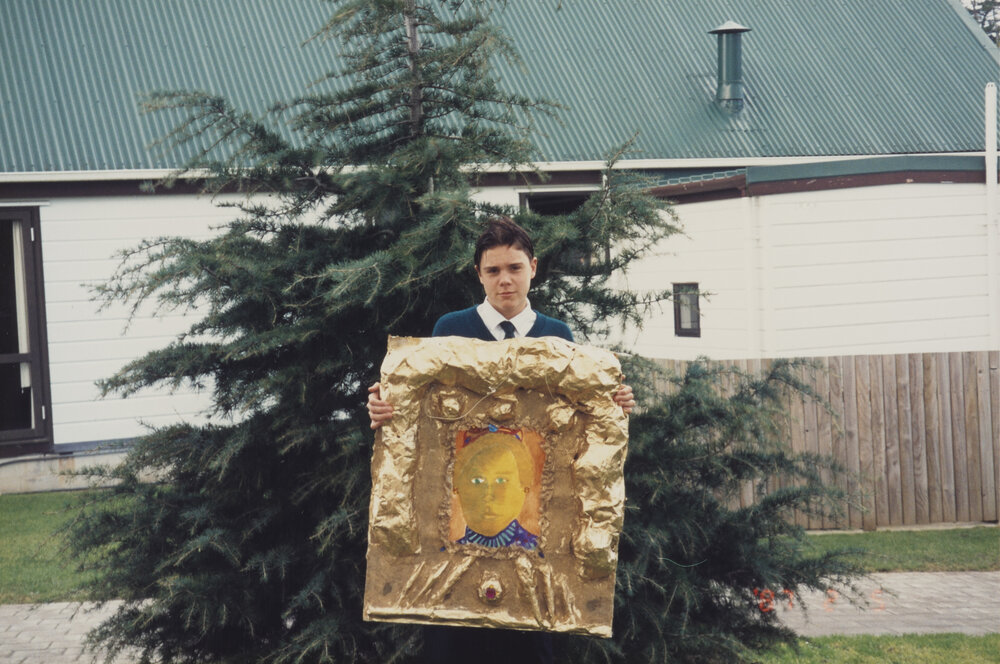 Student with artwork