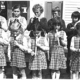 Students playing recorders, 23rd September 1976