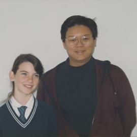Student and visitor in classroom
