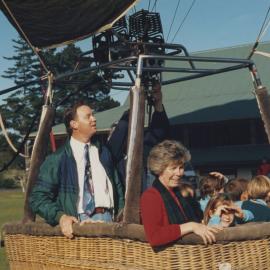Students and staff in hot air balloon