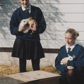 Students with rabbits