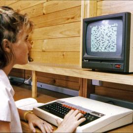 Student on BBC computer (c1984)