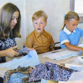 Kristin teacher with students (1973)